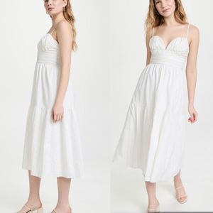 Moon River Sweetheart Dress White Striped Spaghetti Straps A-line Midi Dress M